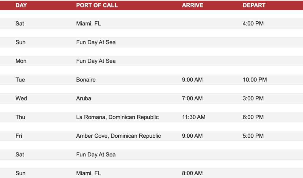 A Template of Carnival Timings in WHite