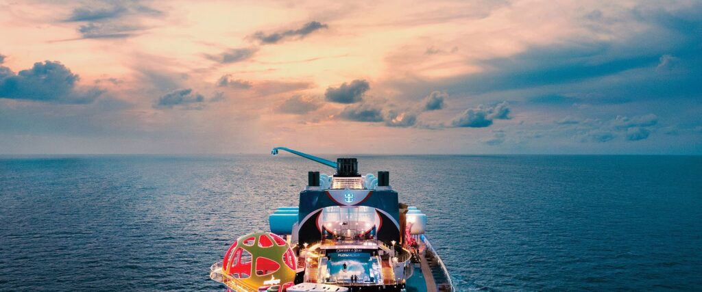 The Top View of s Cruise Ship Sailing in Water